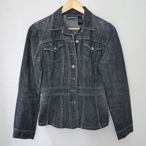 DKNY Jeans Black Denim Button Up Jean Jacket EUC
